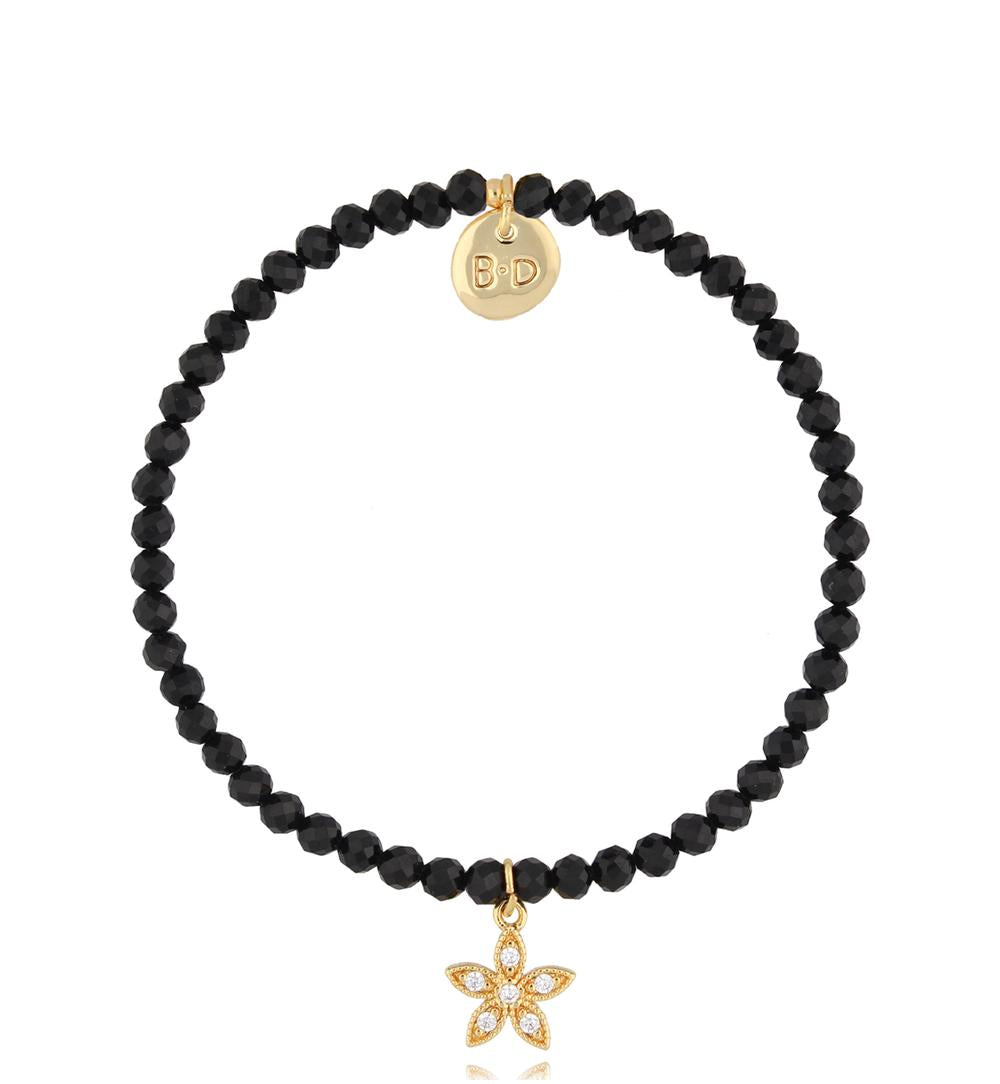 Black Tourmaline Stone Bracelet with Crystal Flower 1722