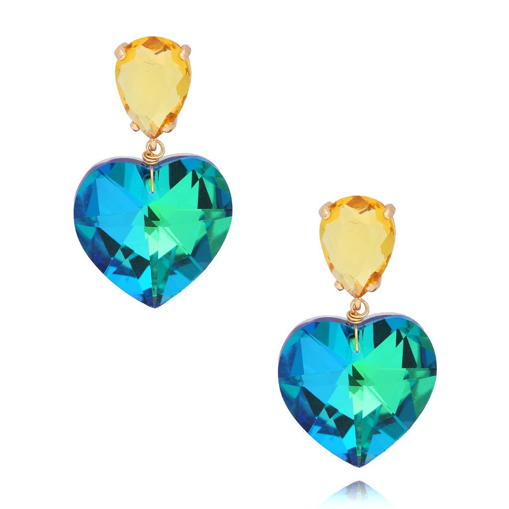 Multi Color Green & Blue Crystal Heart Earrings Osasco