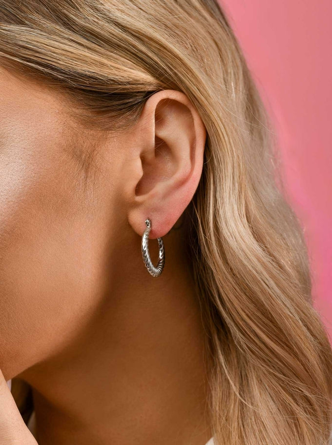 Silver Wave Moon Hoop Earrings (2,4cm)