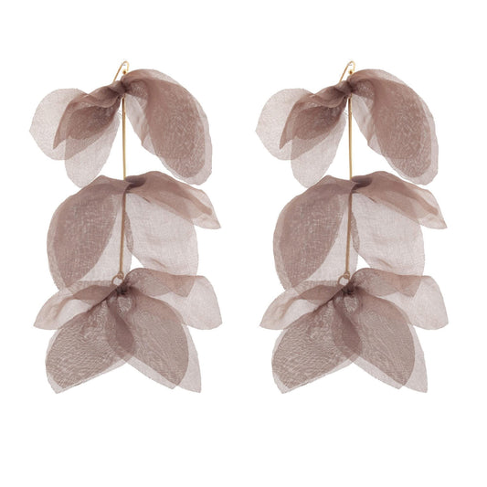 Chocolate Brown Multi Leaf Silk Flower Earrings (cl)