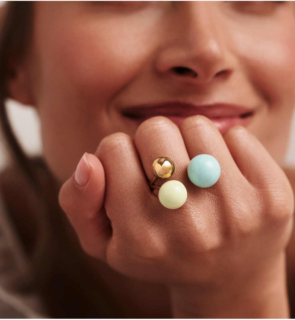 Steel and Shine Enamel Baby Blue and Baby Green Balls Ring 1082