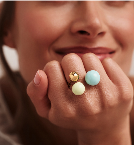 Steel and Shine Enamel Baby Blue and Baby Green Balls Ring 1082