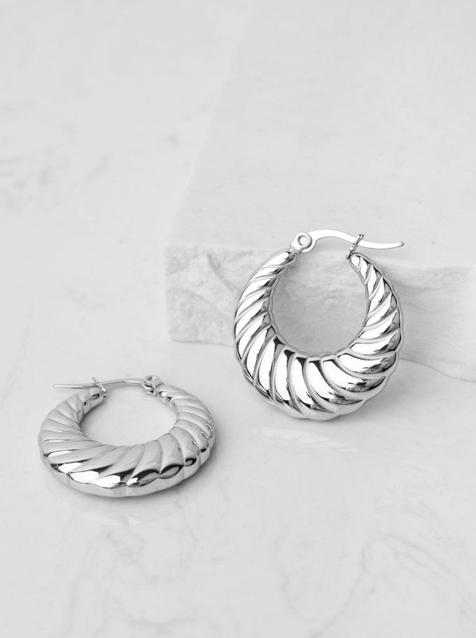 Silver Wave Moon Hoop Earrings (1,8cm)