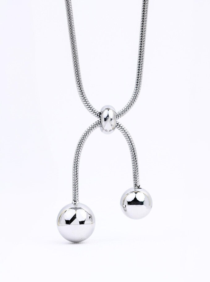Silver Long Adjustable Lariat Necklace with Balls s31255