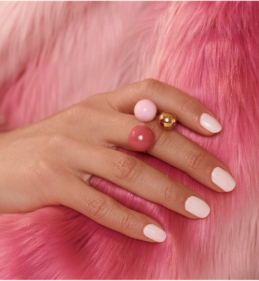 Steel and Shine Enamel Punch and Blush Pink Balls Ring 1120