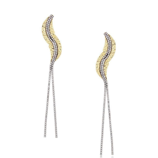 Glamour Rhinestones Wave Tassel Earrings in Gold and Black