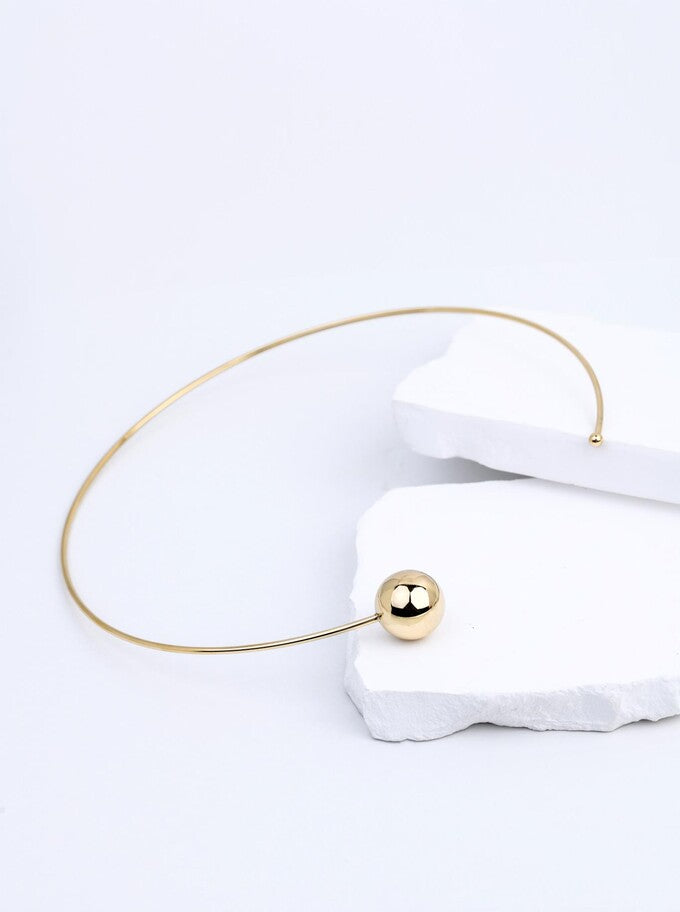 14k Gold Plated Open Cuff Necklace with Large and Small Balls