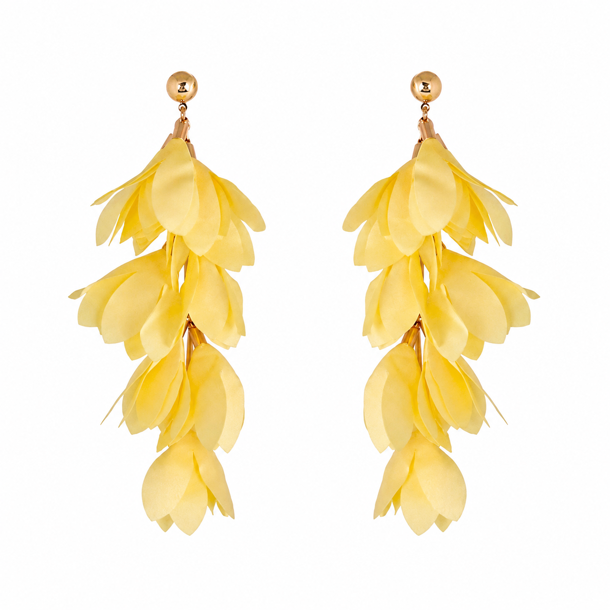 Yellow Tassel Satin Earrings with Gold Finishing