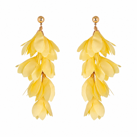 Yellow Tassel Satin Earrings with Gold Finishing