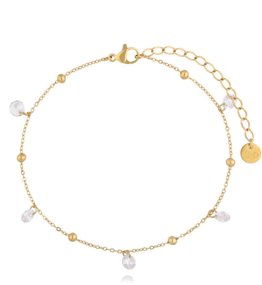 Gold Plated Anklet with Gold Balls and Shiny Crystals