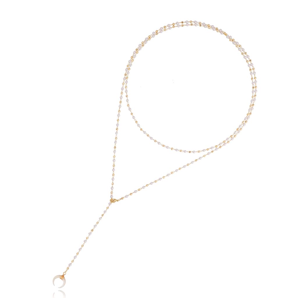 My Precious Long Double Layer Pearl Necklace with Adjustable Closing and Moon Pendant