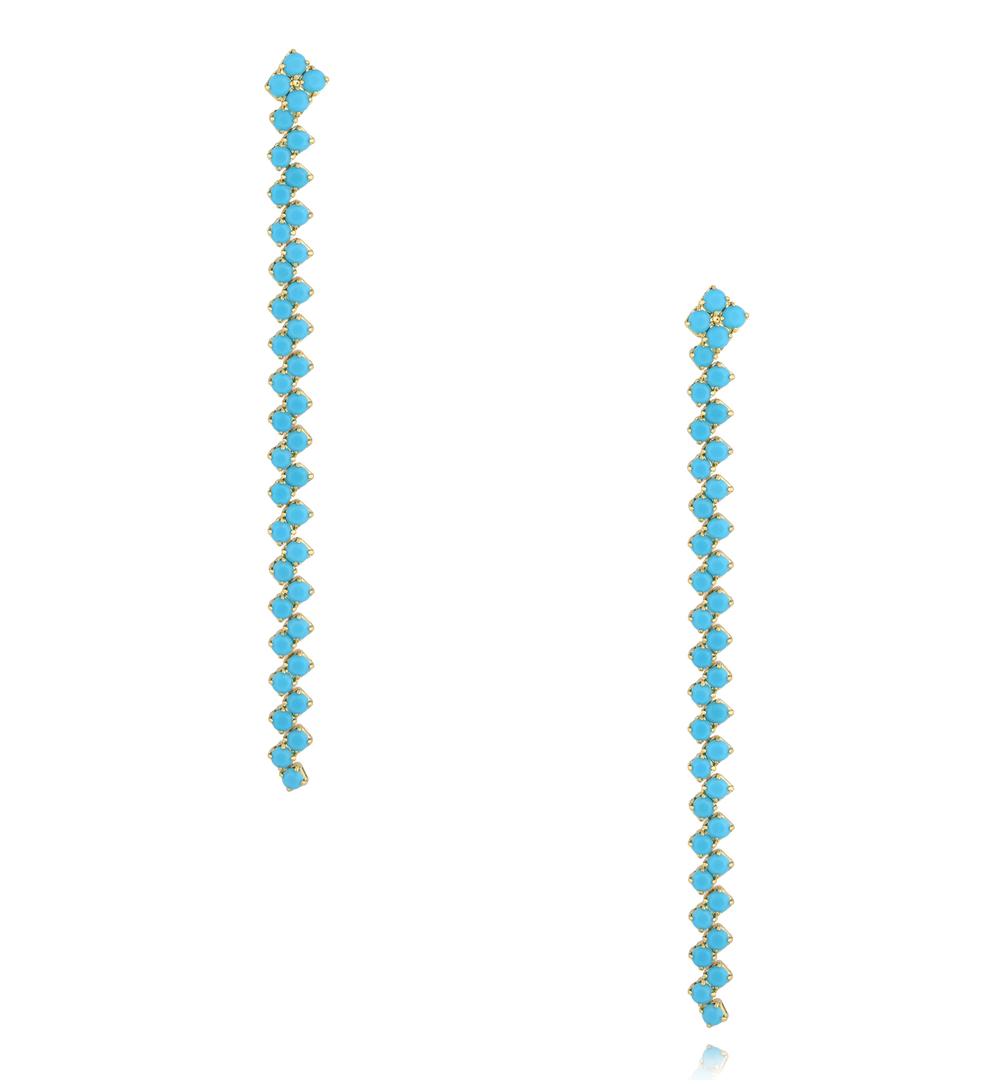 Turquoise Blue Tenis Crystals Long Earrings