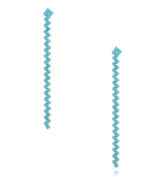 Turquoise Blue Tenis Crystals Long Earrings