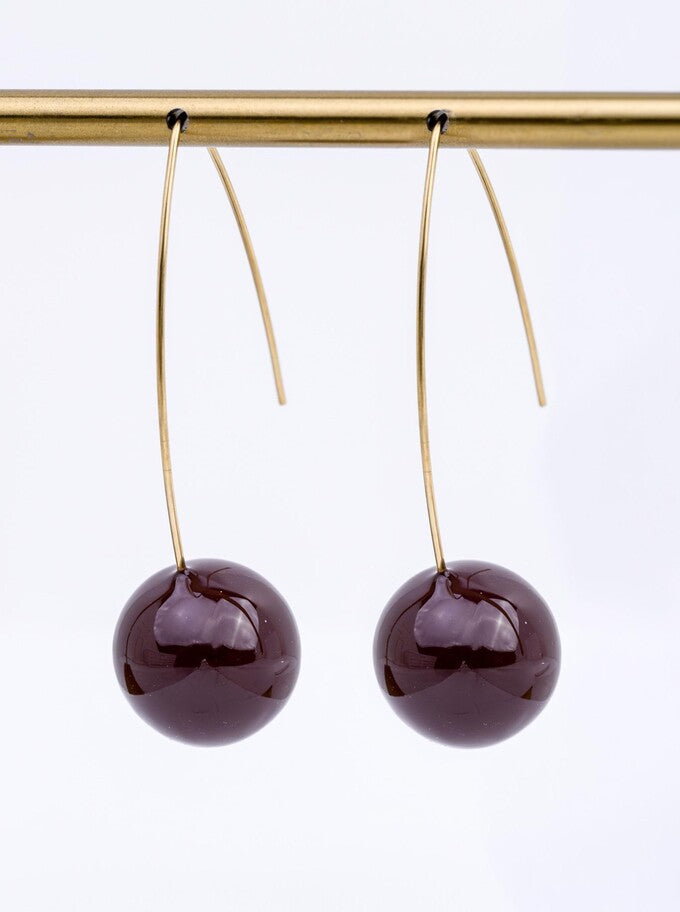 14k Gold Plated Brown Enamel Ball Earrings S212553