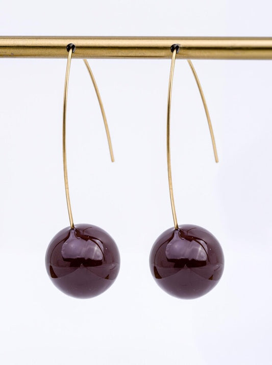 14k Gold Plated Brown Enamel Ball Earrings S212553