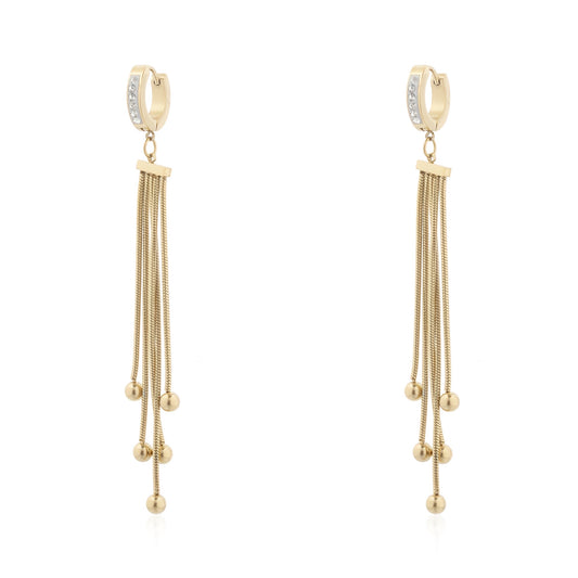 Gold Plated Crystal Hoop Earrings with Fringe Balls