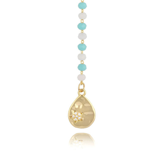 Aqua & White Crystals Long Double Layer Necklce