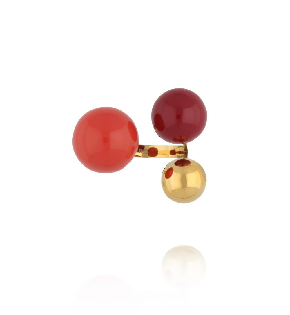 Steel and Shine Enamel Burgundy and Cider Orange Balls Ring 1088