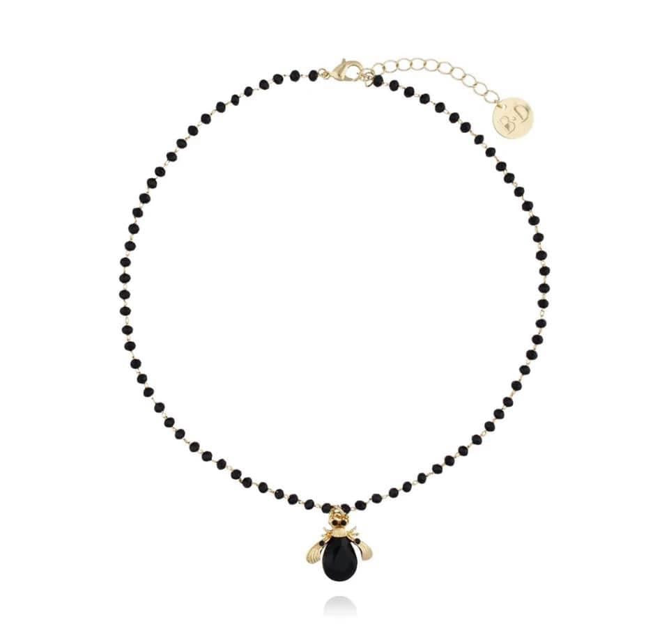 Black Agate Choker with Black Beetle and Gold Finishing