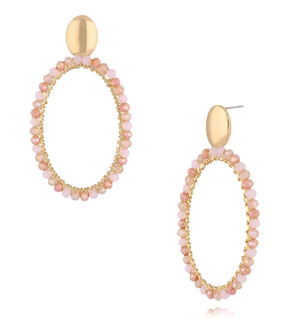 Light Pink and Coral Oval Crystal Earrings Weekend 0288