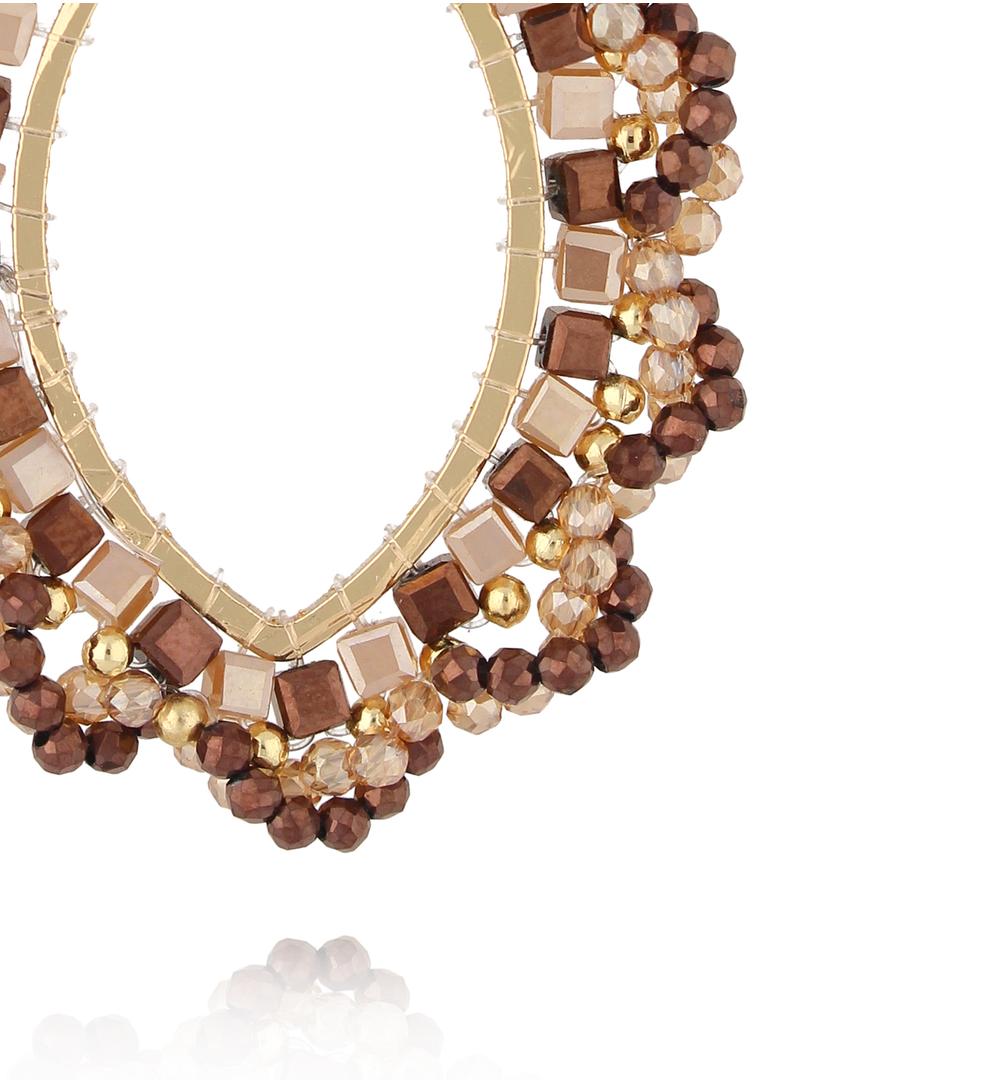 Chocolate Brown and Gold Beige Flower Crystal Earrings