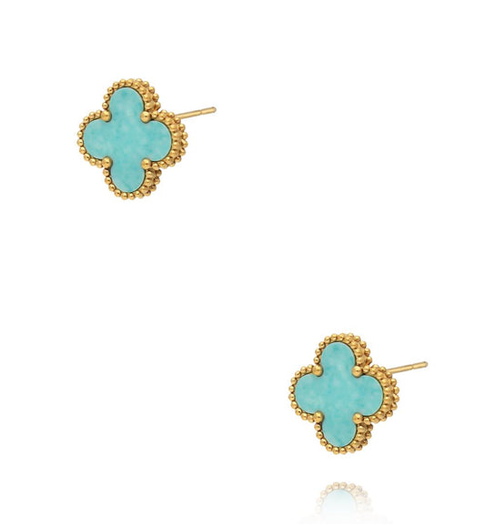 Gold Plated Tiffany Turquoise Clover Studs 0333