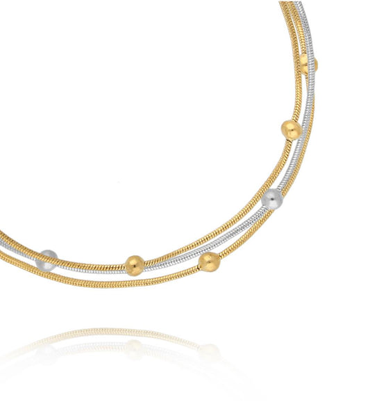 Simple Steel Silver and Gold Triple Bracelet with Balls
