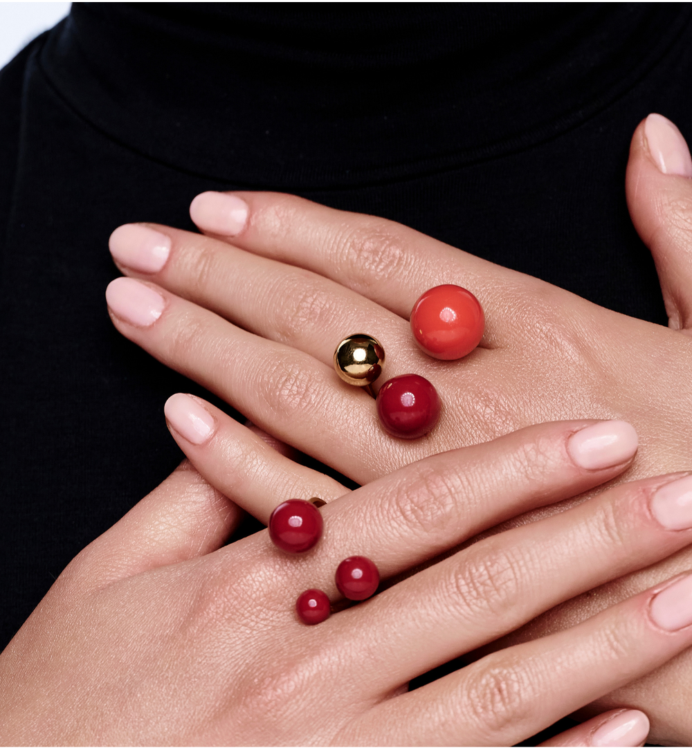 Steel and Shine Enamel Burgundy and Cider Orange Balls Ring 1088