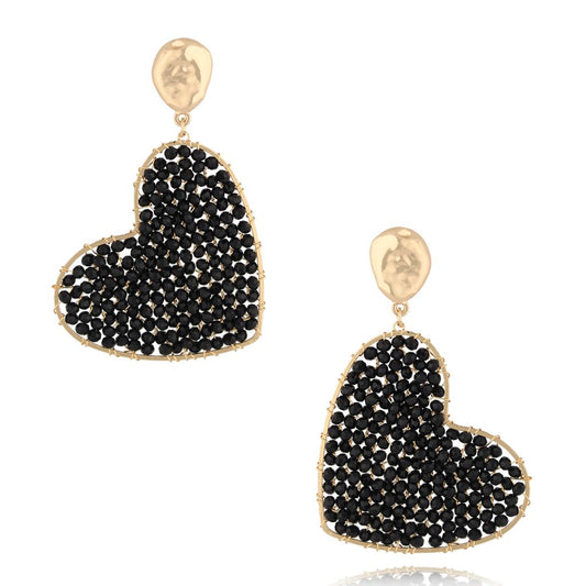 Black Heart Faceted Glass Crystals Earrings Colore