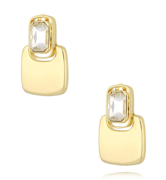 Statement Clip On Square Earrings with Crystal