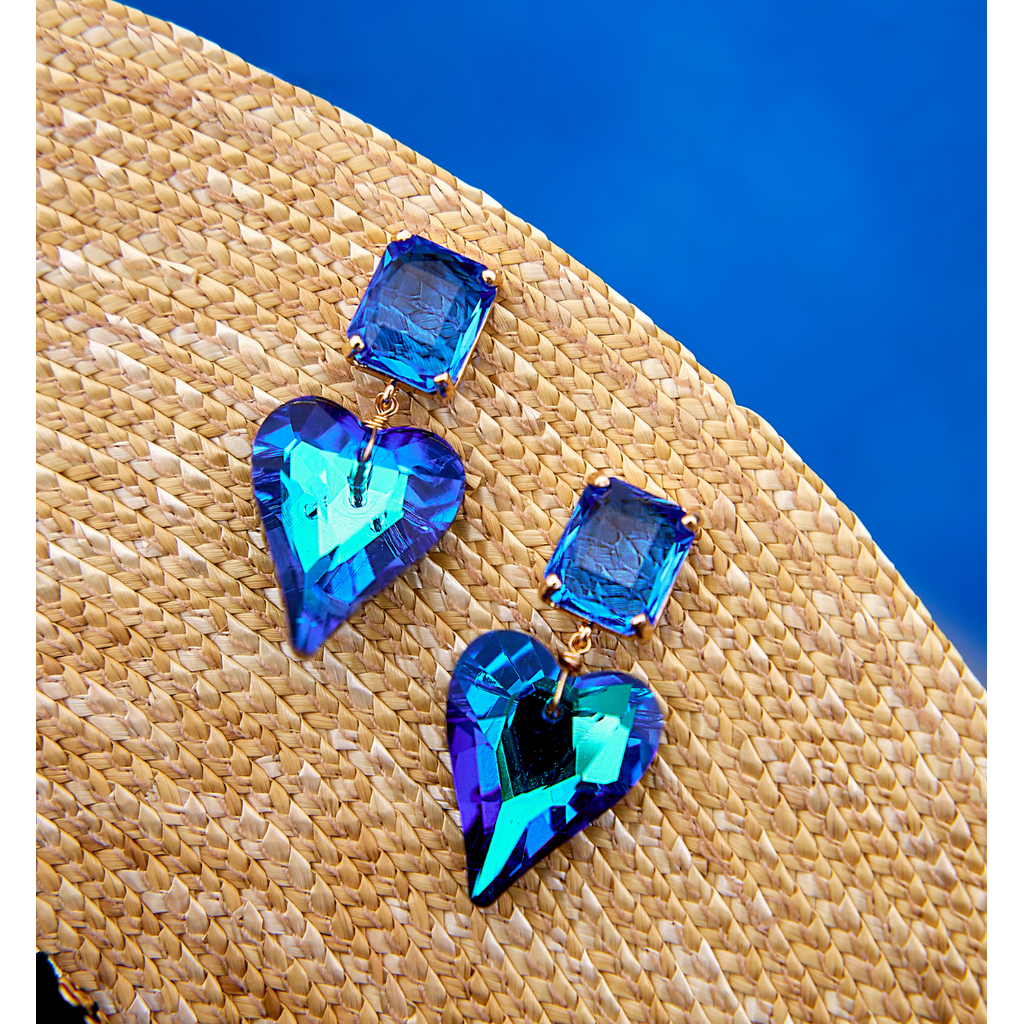 Royal Blue Crystal Heart Earrings Osasco II