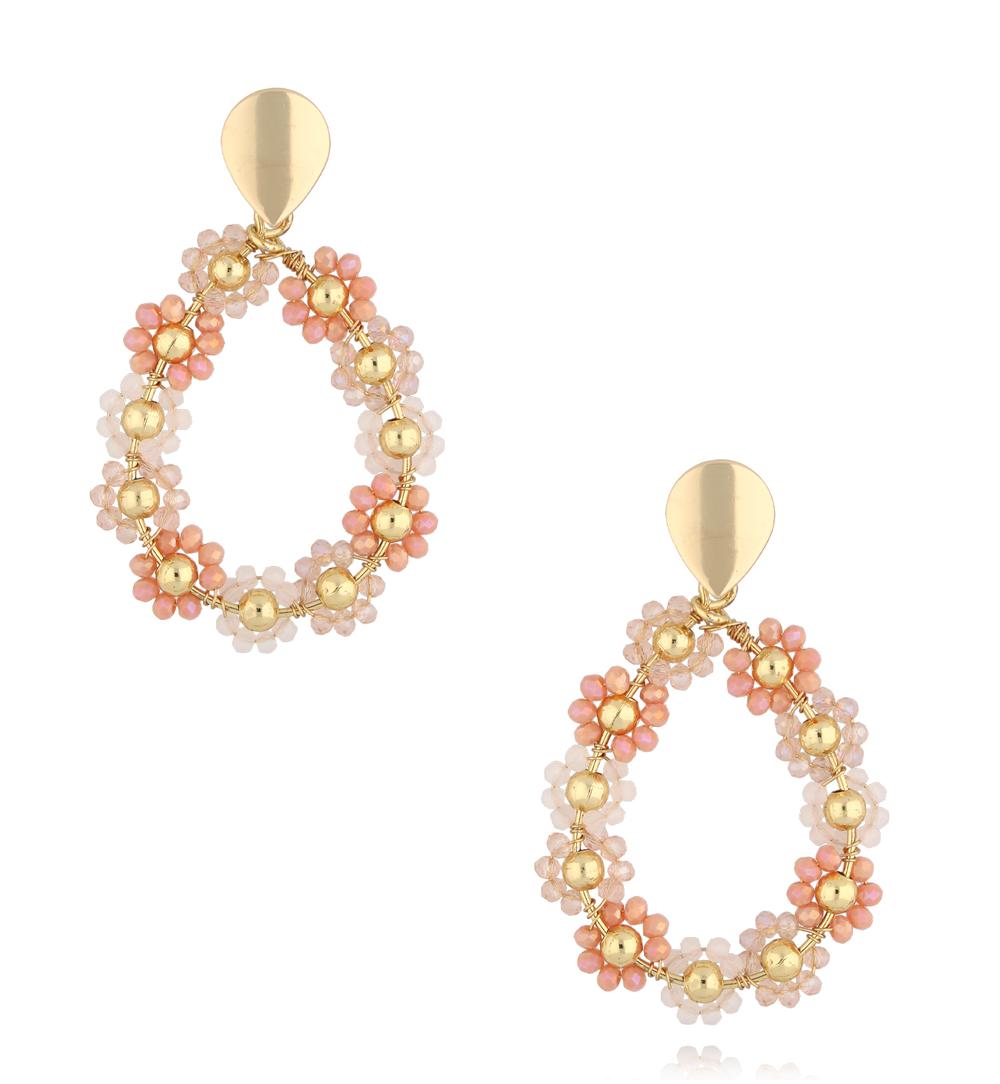 Beige and Peach Crystal Flower Earrings Weekend 0163