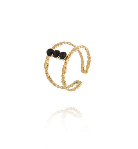 Gold Plated Three Agate Stones Ring 0018