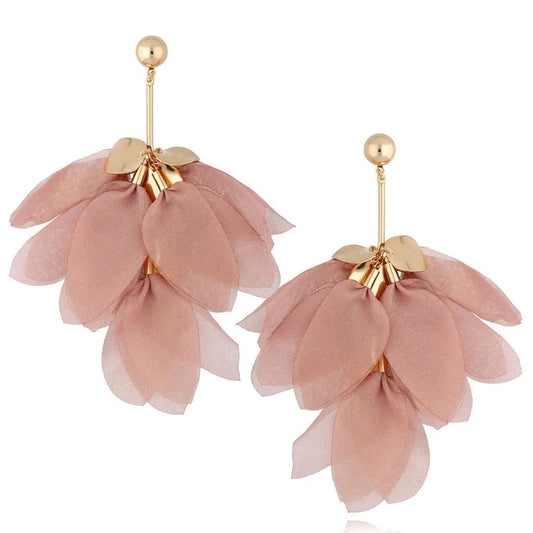 Dusty Rose Pink with Gold Shimmer Silk Earrings