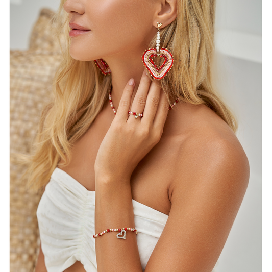 Red Paradise Bracelet with Crystal Heart Pendant