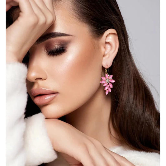 Glamour Pink Leverback Clousure Crystal Earrings