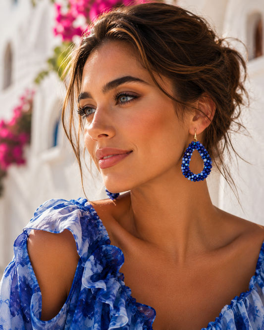 Luminous Multi Blue Faceted Glass Teardrop Crystal Earrings