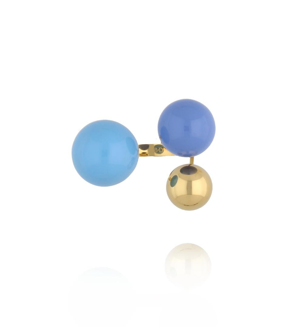 Steel and Shine Enamel Blue and Gold Balls Ring 1080
