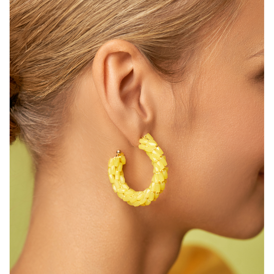 Yellow Crystal Hoops Earrings Descansar