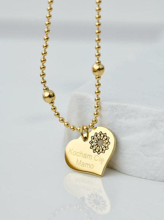 14k Gold Plated Necklace with “Kocham Cie Mamo” Heart