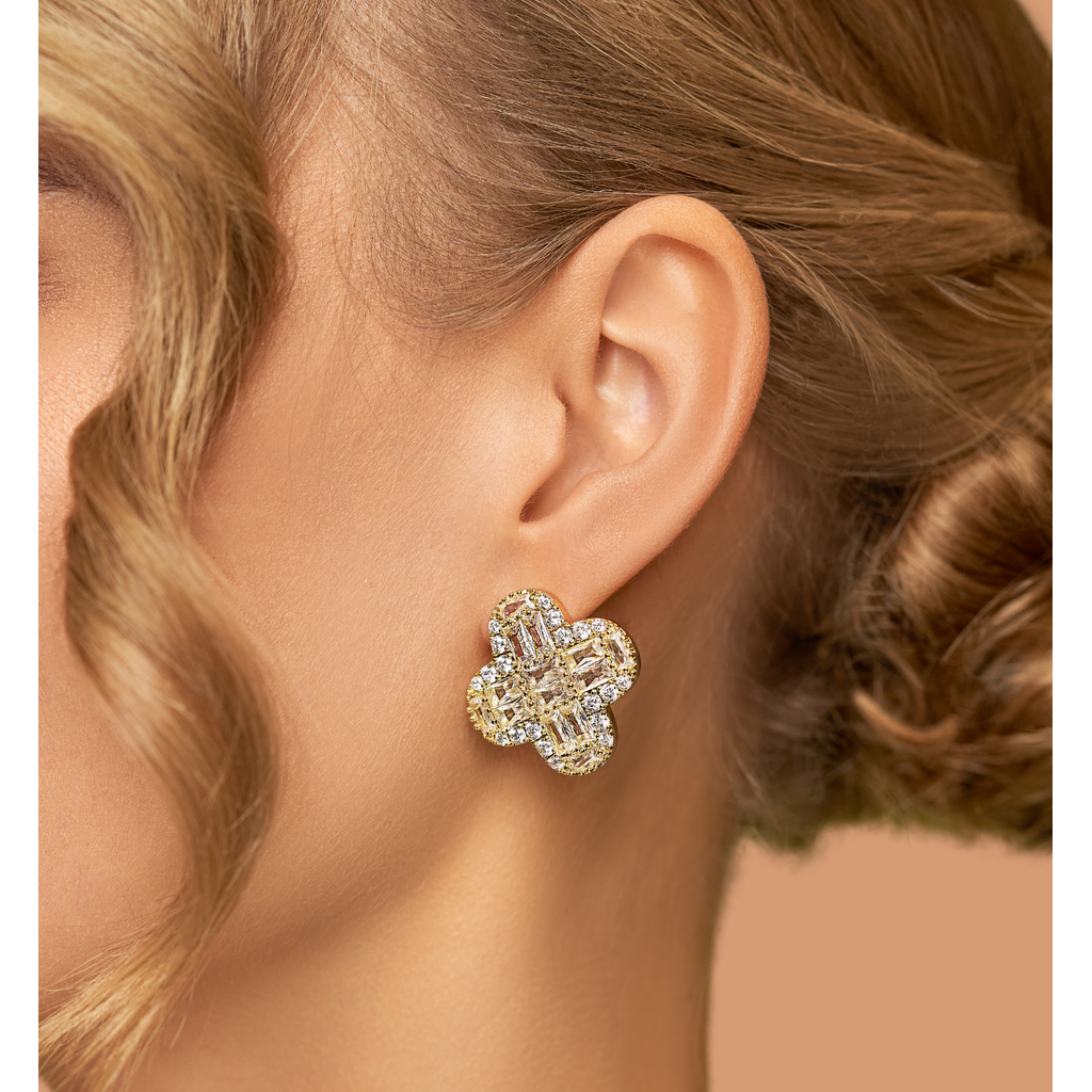 Gold Plated Glamour Crystal Clover Earrings