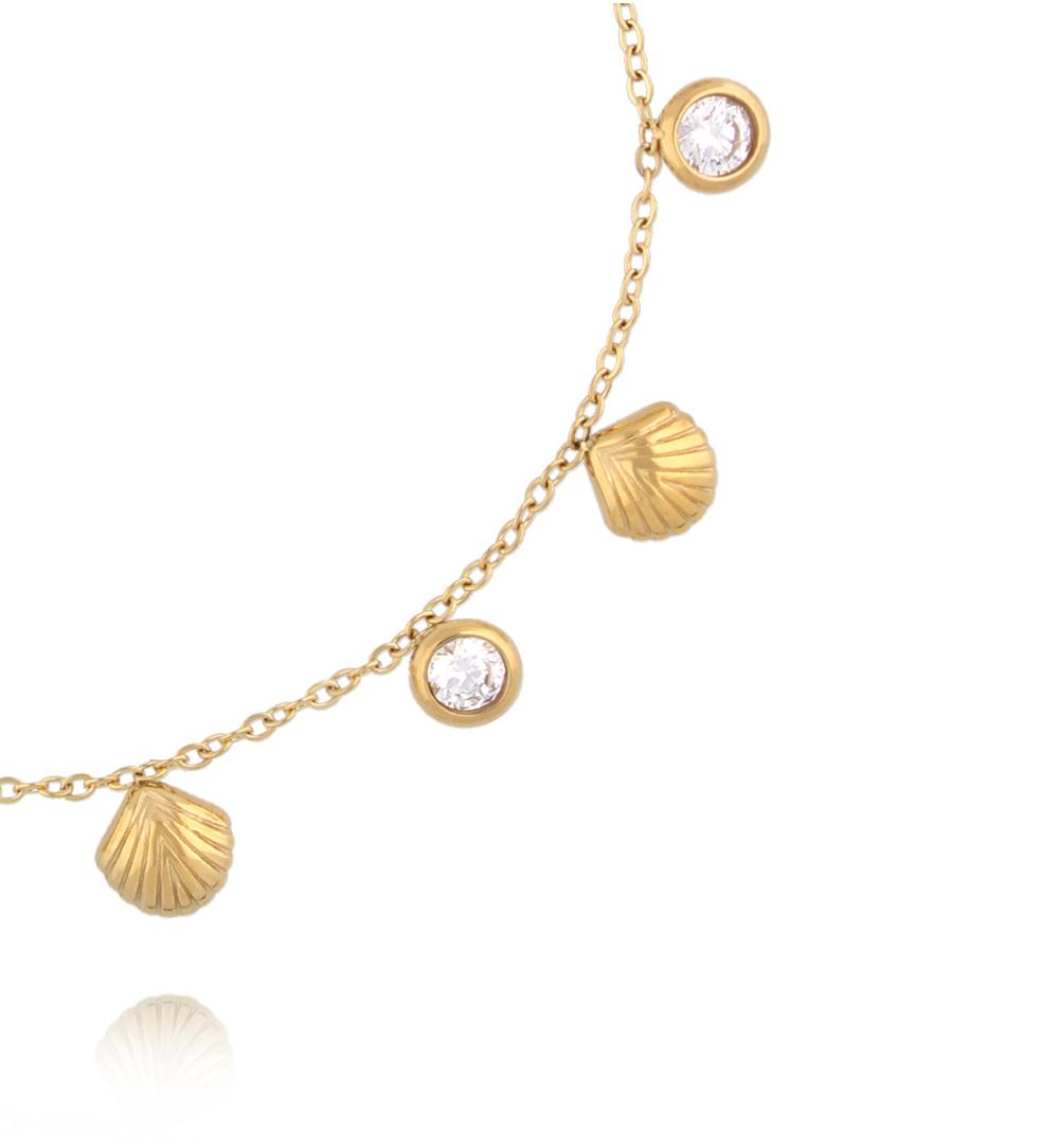 Gold Plated Anklet with Crystals and Gold Seashells