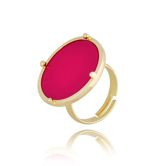 Self Adjustable Ring with Pink Enamel (CL)