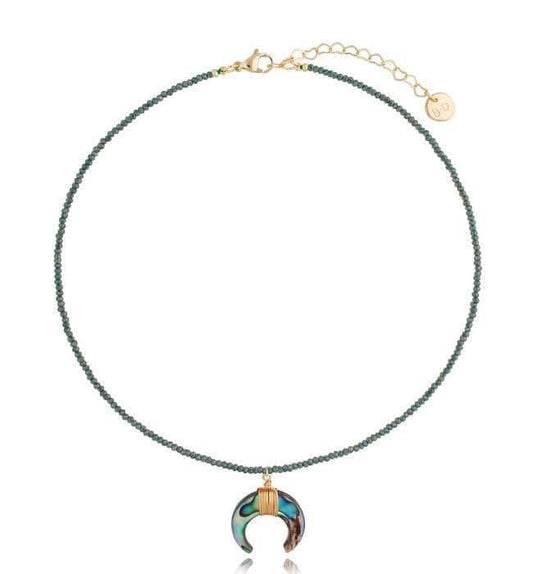 Smoky Green Crystals Necklace with Moon Pendant