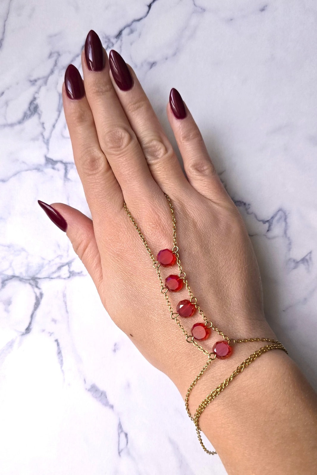 Gold Plated Sexy Red Glass Crystals Ring Bracelet/Necklace Sensual