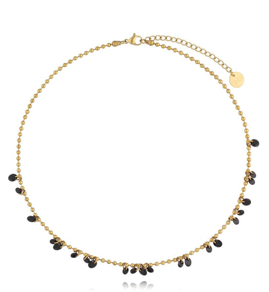 Gold Plated Black Crystals Necklace Gioia 0344