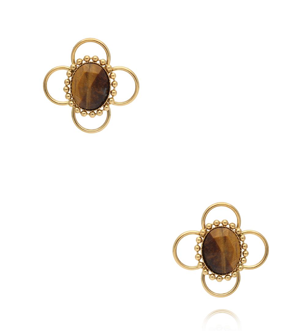 Earth Song Gold Plated Tigers Eye Stone Earrings 0009