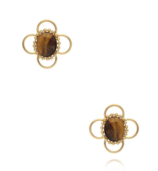 Earth Song Gold Plated Tigers Eye Stone Earrings 0009