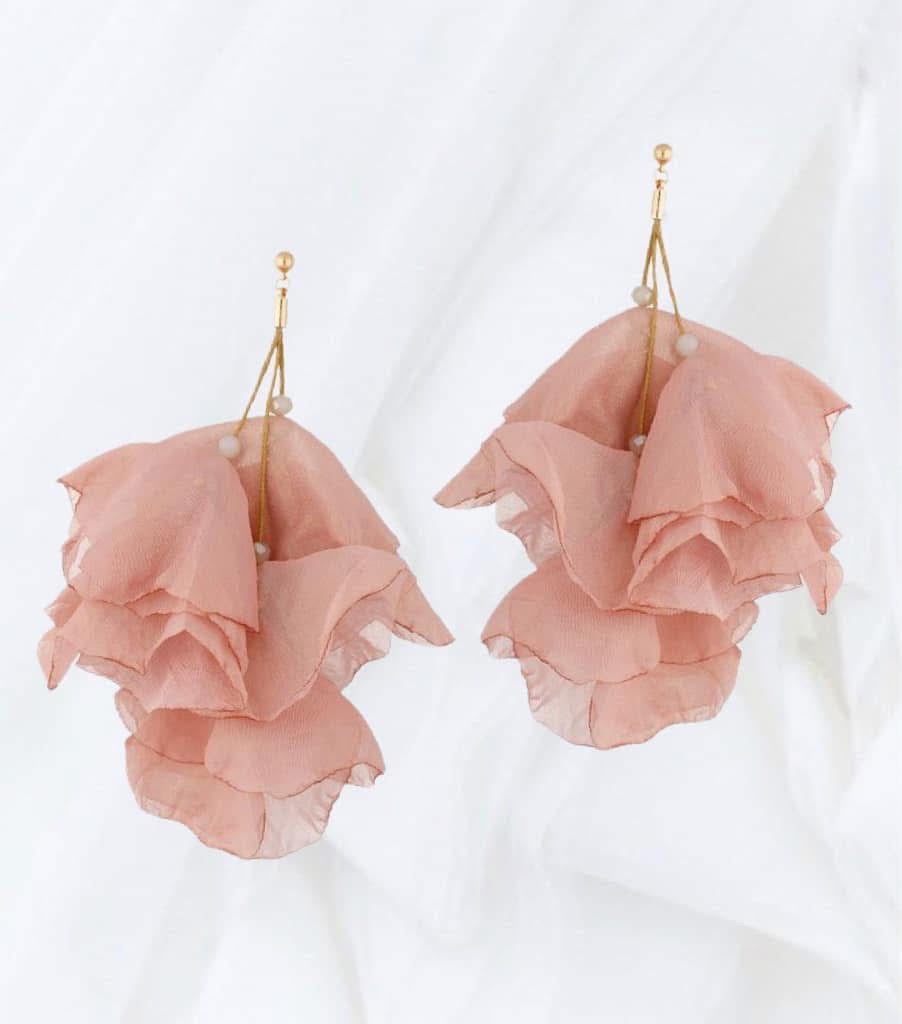 Multi Layer Silk Flower Earrings in Dusty Pink