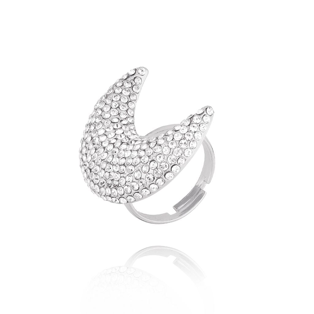 Silver Crystals Moon Ring